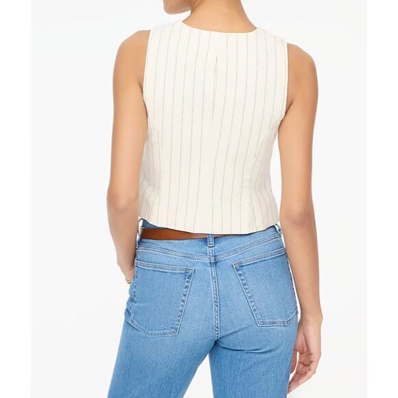 NWT J.Crew Size 8 Striped linen-blend vest ivory camel Off-White Causal 5 Button - Picture 2 of 9
